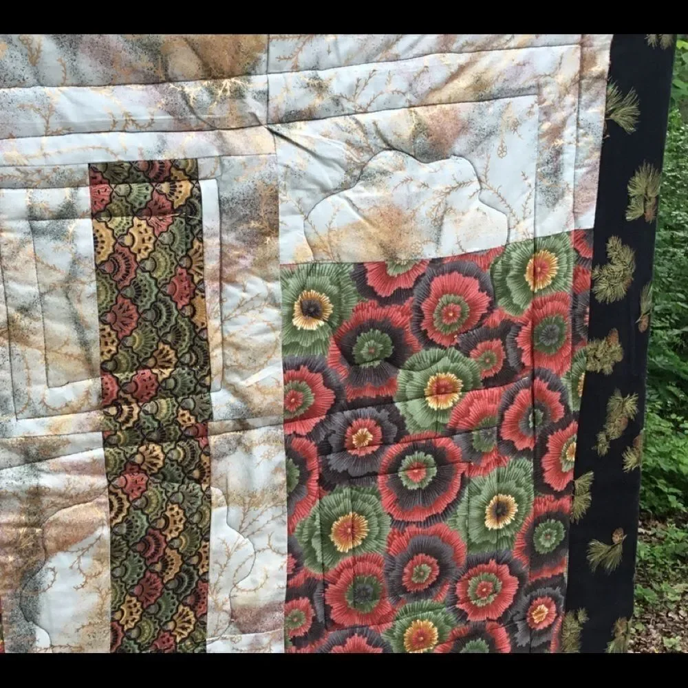 NWT. Hands Crafted Greens & Gold Quilt